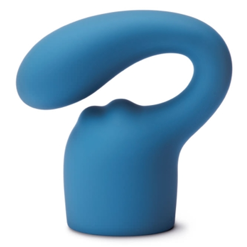 Blue silicone G-spot and clitoral attachment for a wand.