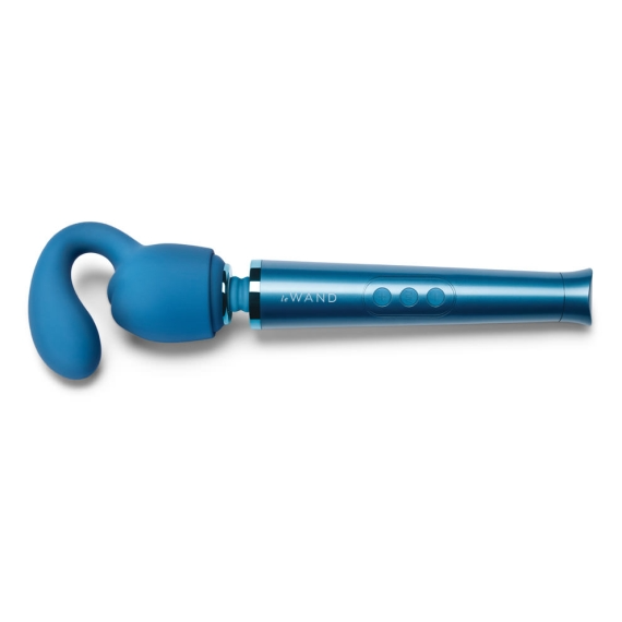 Blue silicone G-spot and clitoral attachment for a wand.