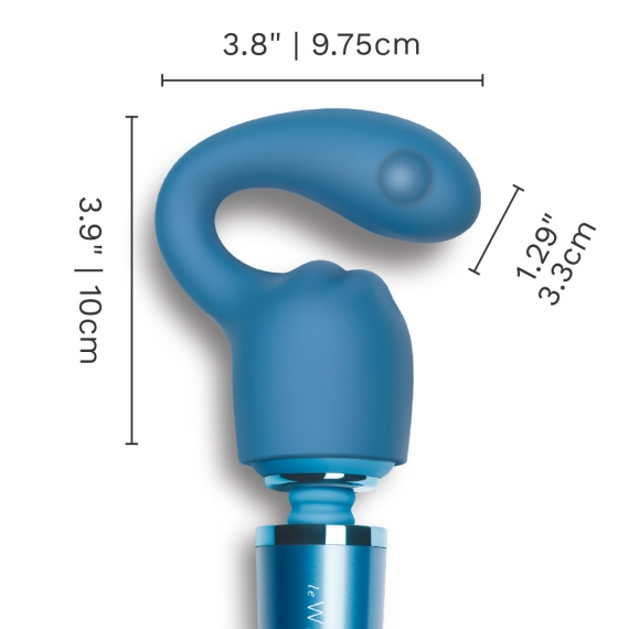 Blue silicone G-spot and clitoral attachment for a wand.