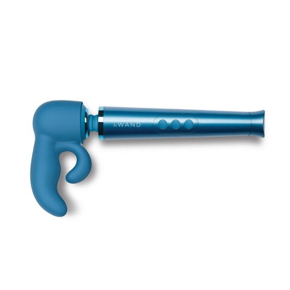 Blue wand attachment with a curved handle and a long, cylindrical shaft.