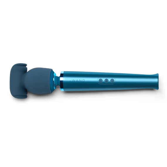 A blue wand with a textured silicone attachment.