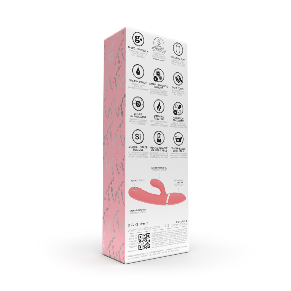 Coral Lyra Dual Motor G-Spot and Clitoral Vibrator with features listed.