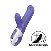 Purple rabbit vibrator with white control panel and silver trim.