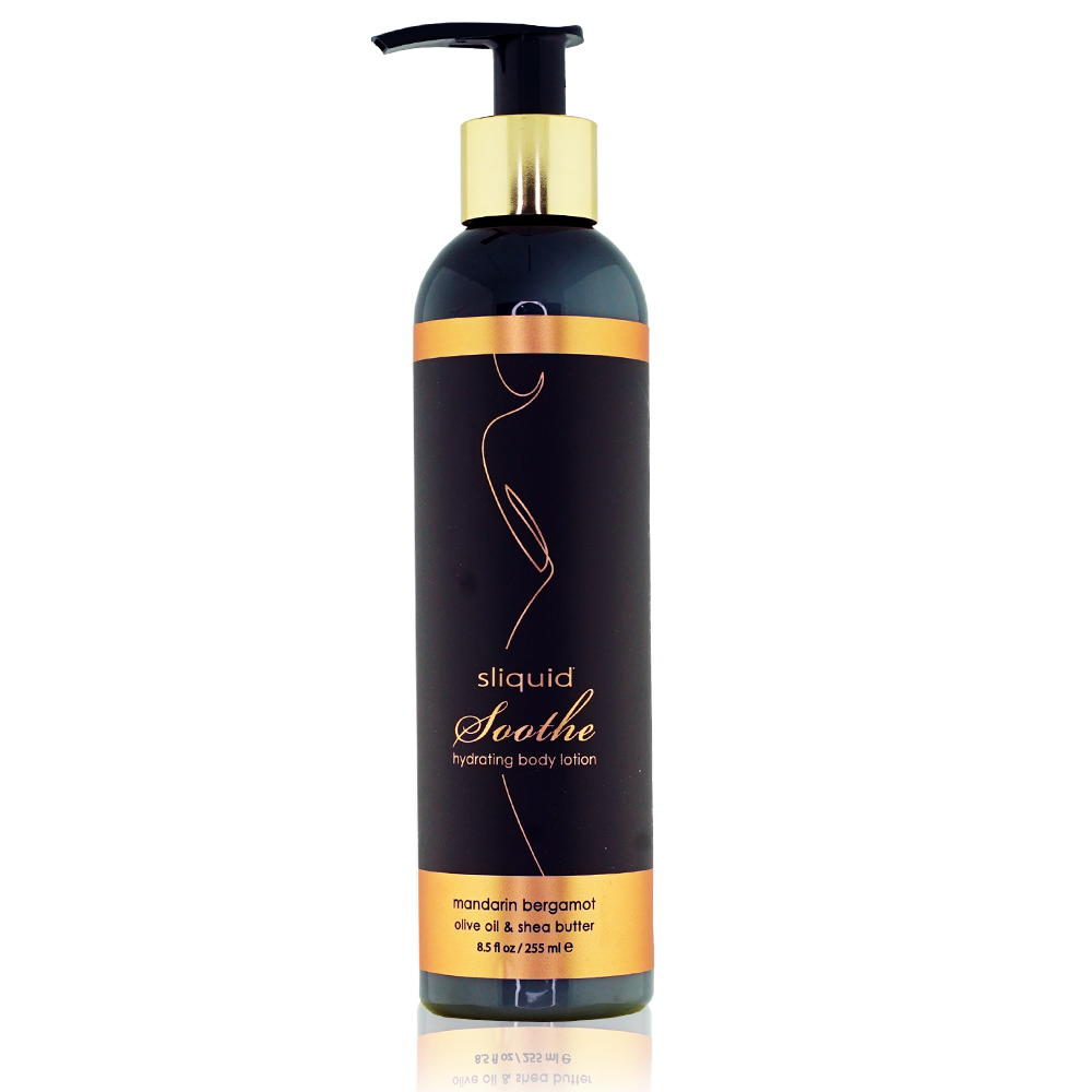 Sliquid Soothe hydrating body lotion with mandarin bergamot.