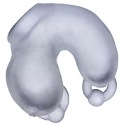 Clear ice silicone stretchy chastity device with a ring.