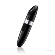 A black Lelo Mia 2 lipstick vibrator with a silver band and buttons.