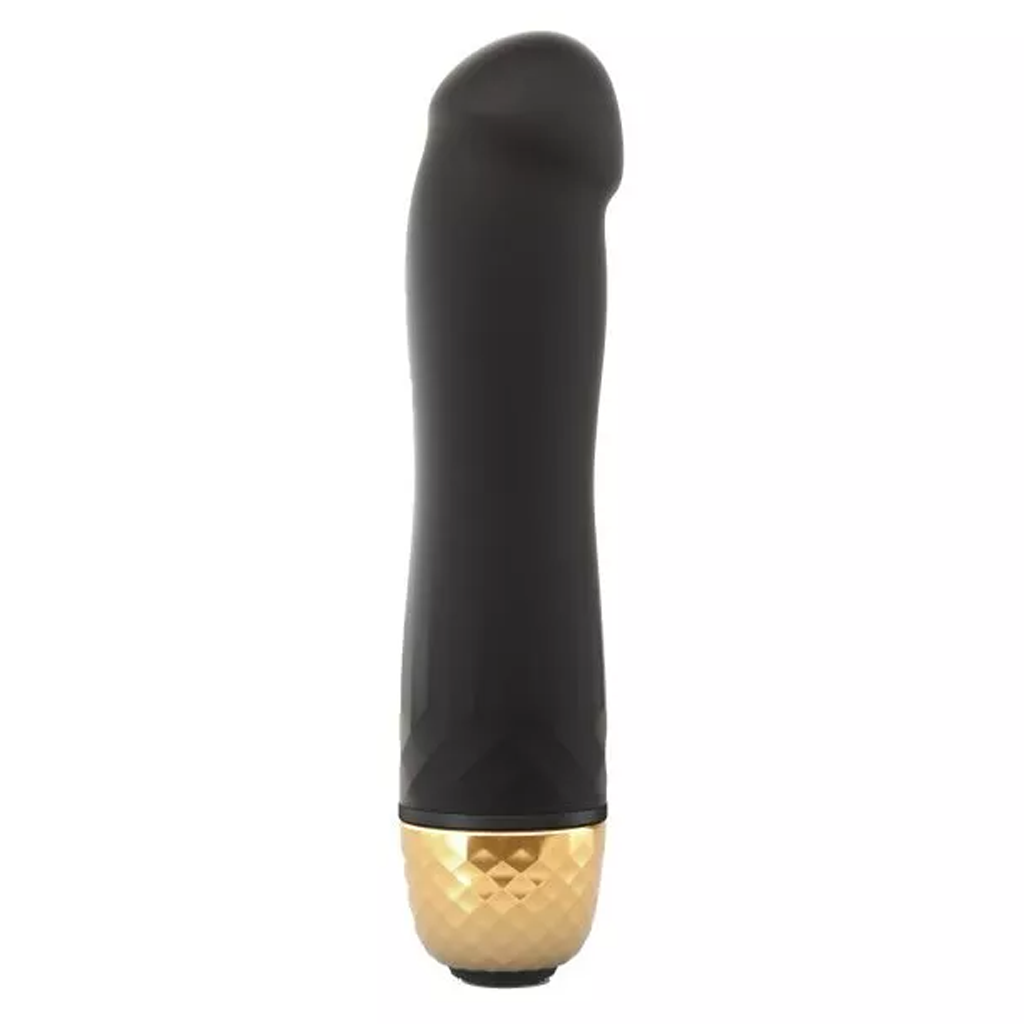 Black and gold G-spot vibrator with a textured gold base.