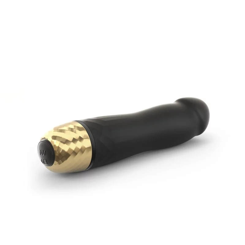 Black and gold G-spot vibrator with a textured gold tip.