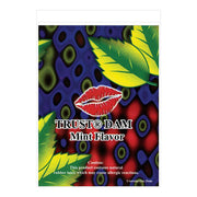 Mint flavored latex dental dams with a red lip graphic.