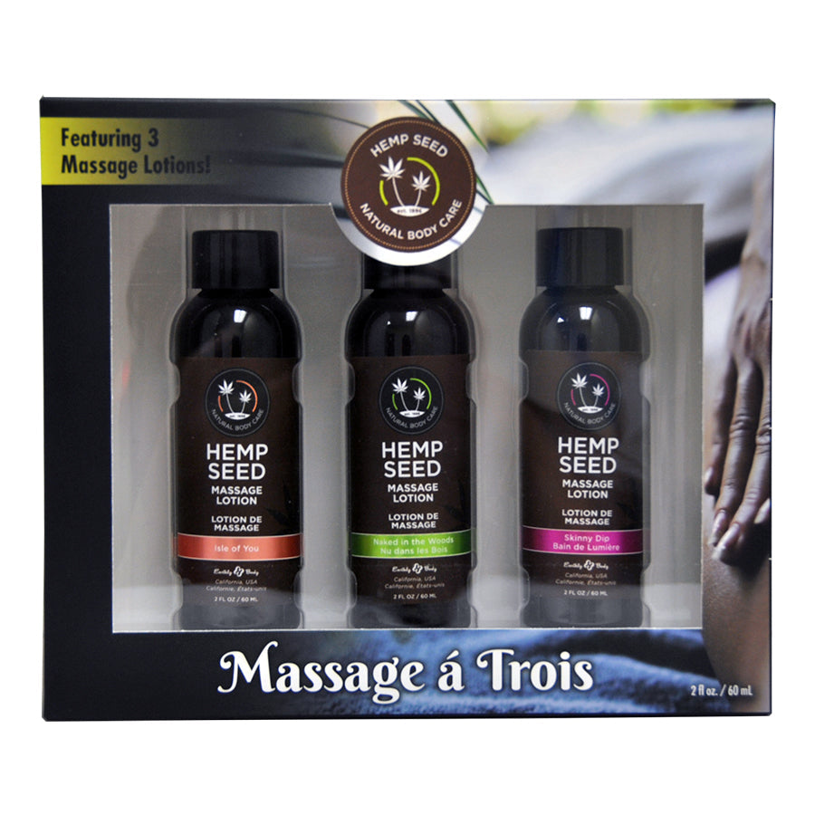 Hemp Seed Massage Lotion Gift Set featuring three 2 oz bottles.