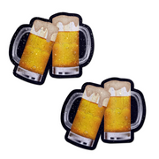 Two pairs of clinking beer mug nipple pasties with foam and bubbles.