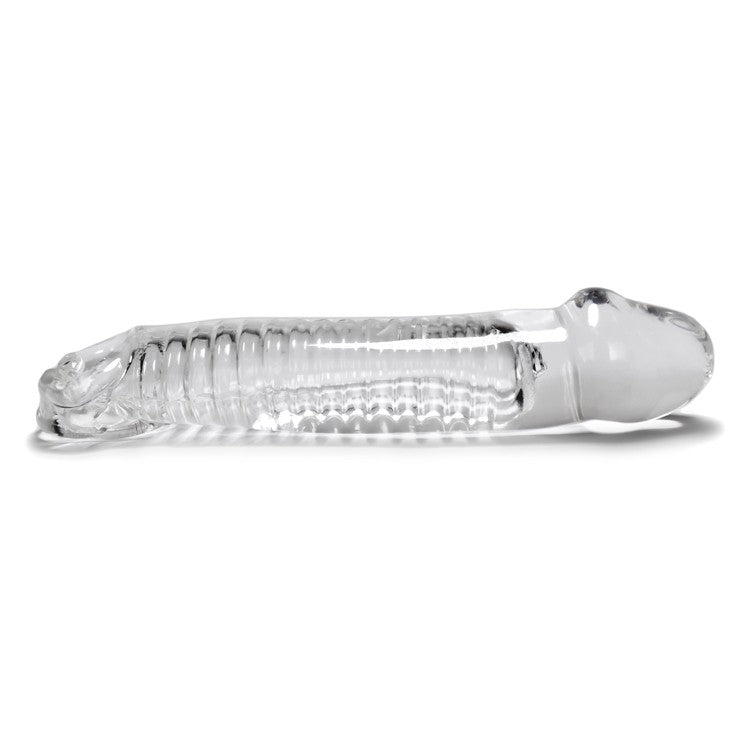 Clear ribbed cocksheath with a cock sling.