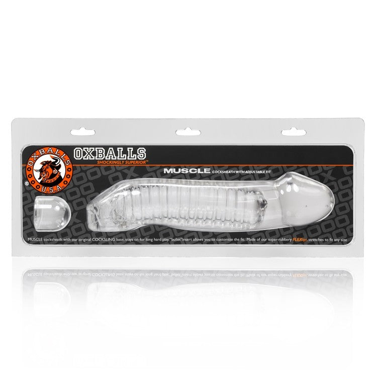 Clear ribbed cocksheath with a cock sling and adjustable bullet insert.