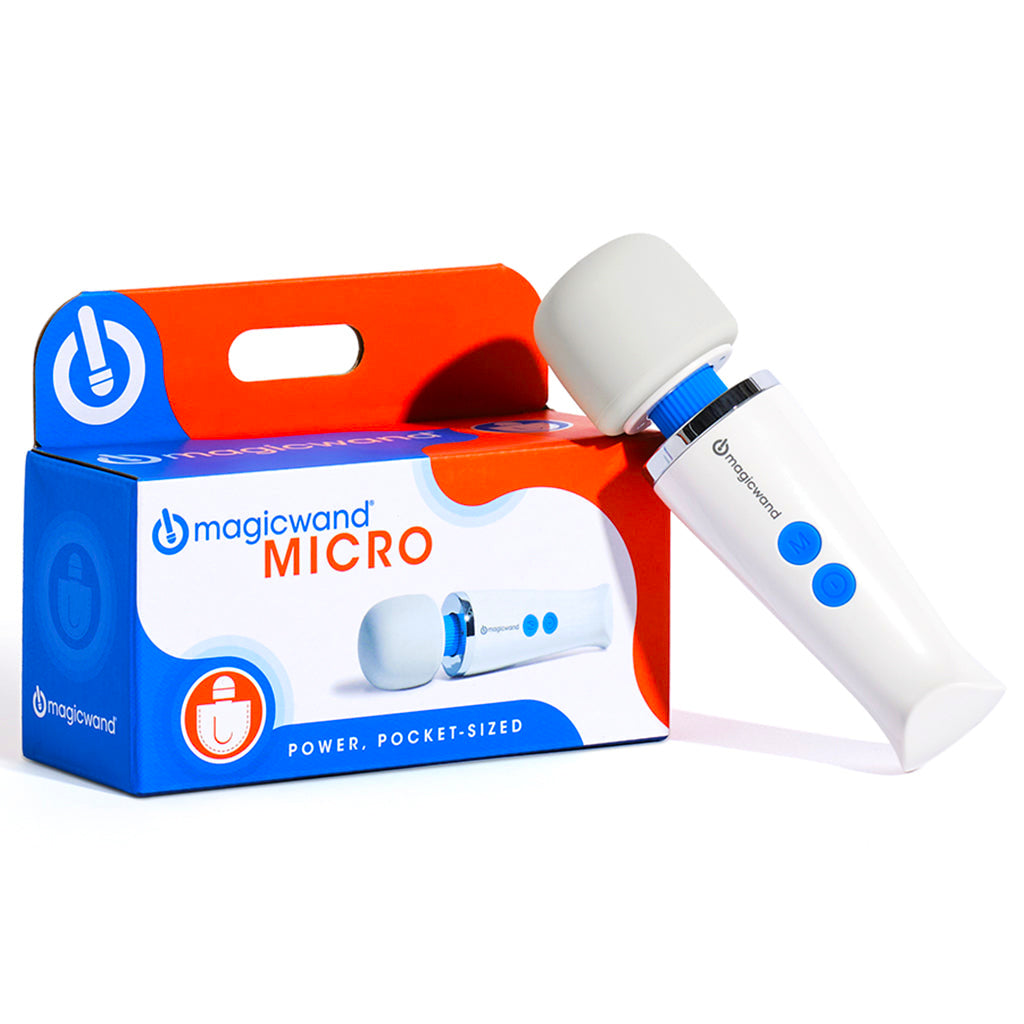 Magic Wand Micro rechargeable massager with its box.