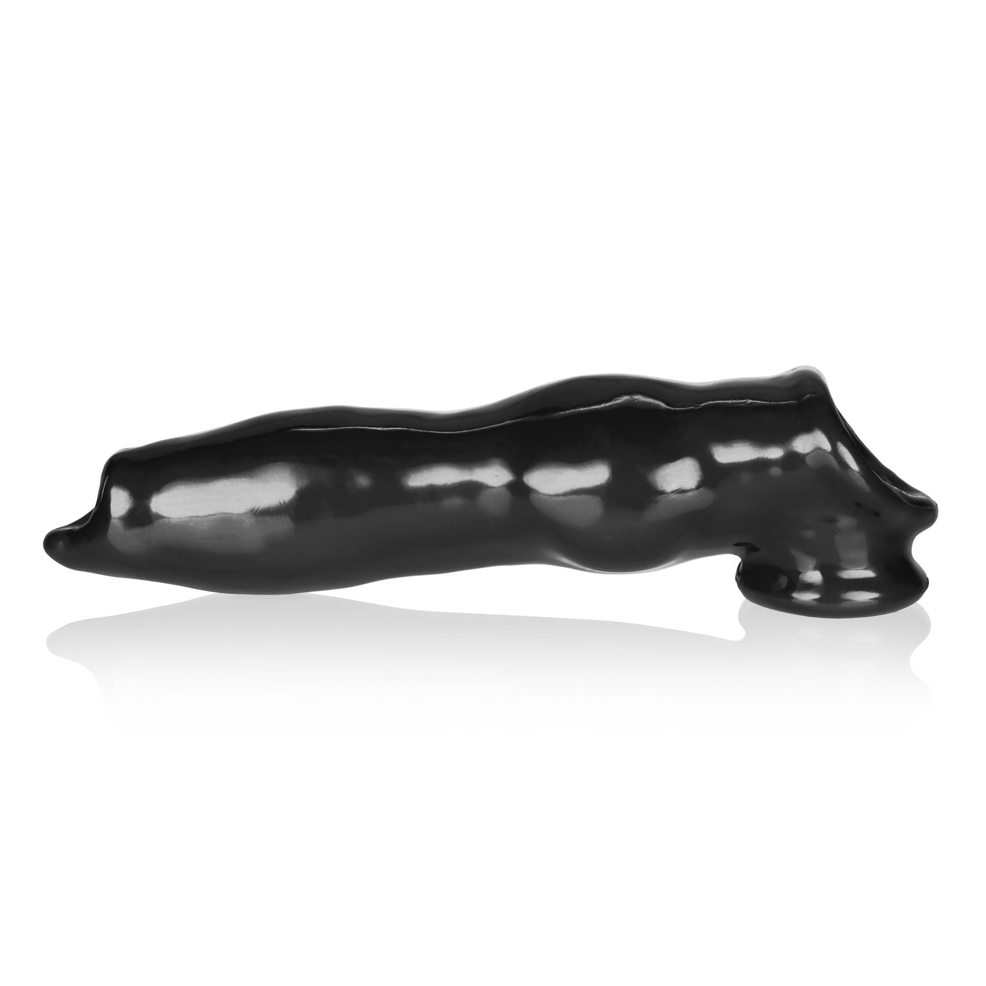 Black stretchy cock sheath with a textured end.