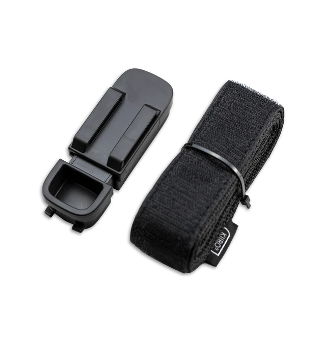 Black plastic masturbator attachment and velcro strap.