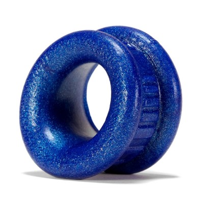 A blue metallic silicone ball stretcher with a glitter finish.