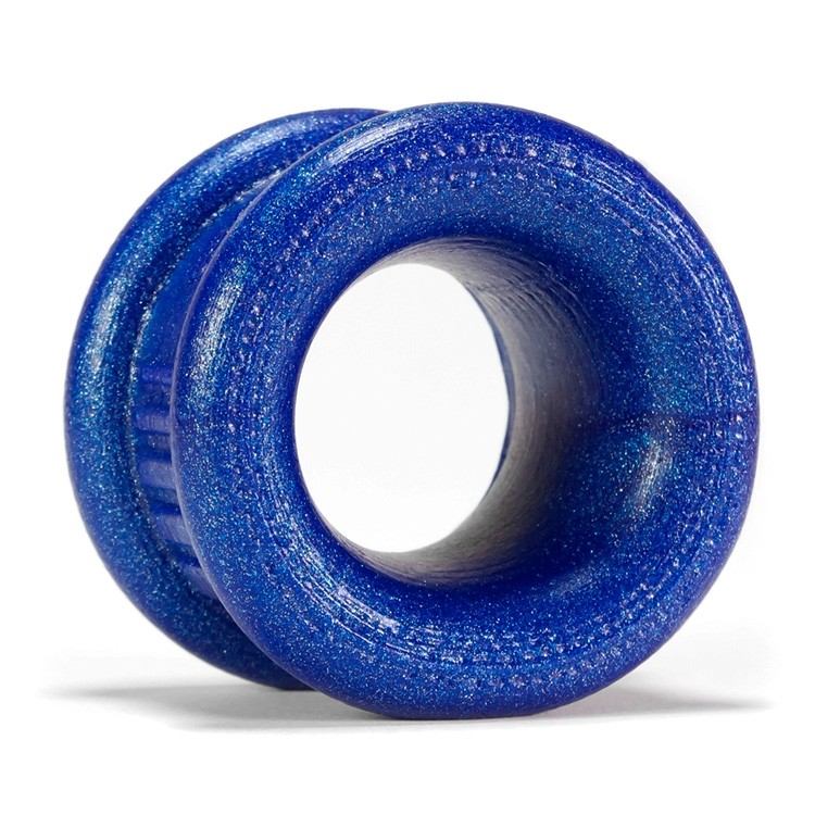 Blue metallic glitter silicone ball stretcher with a textured surface.