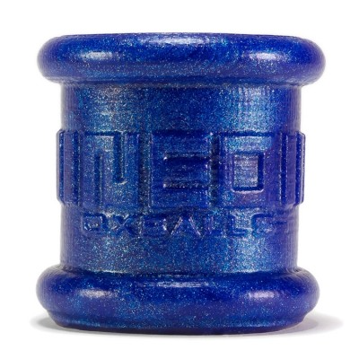 Neo Tall Silicone Ball Stretcher in metallic blue with embossed logo.