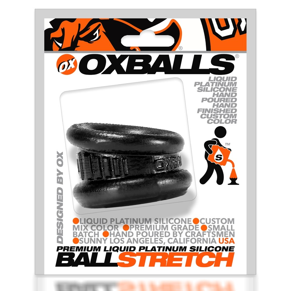 Black Oxballs Neo Angle silicone ball stretcher and cock ring.