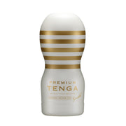 Premium Tenga vacuum cup with gold stripes and "Gentle" script.