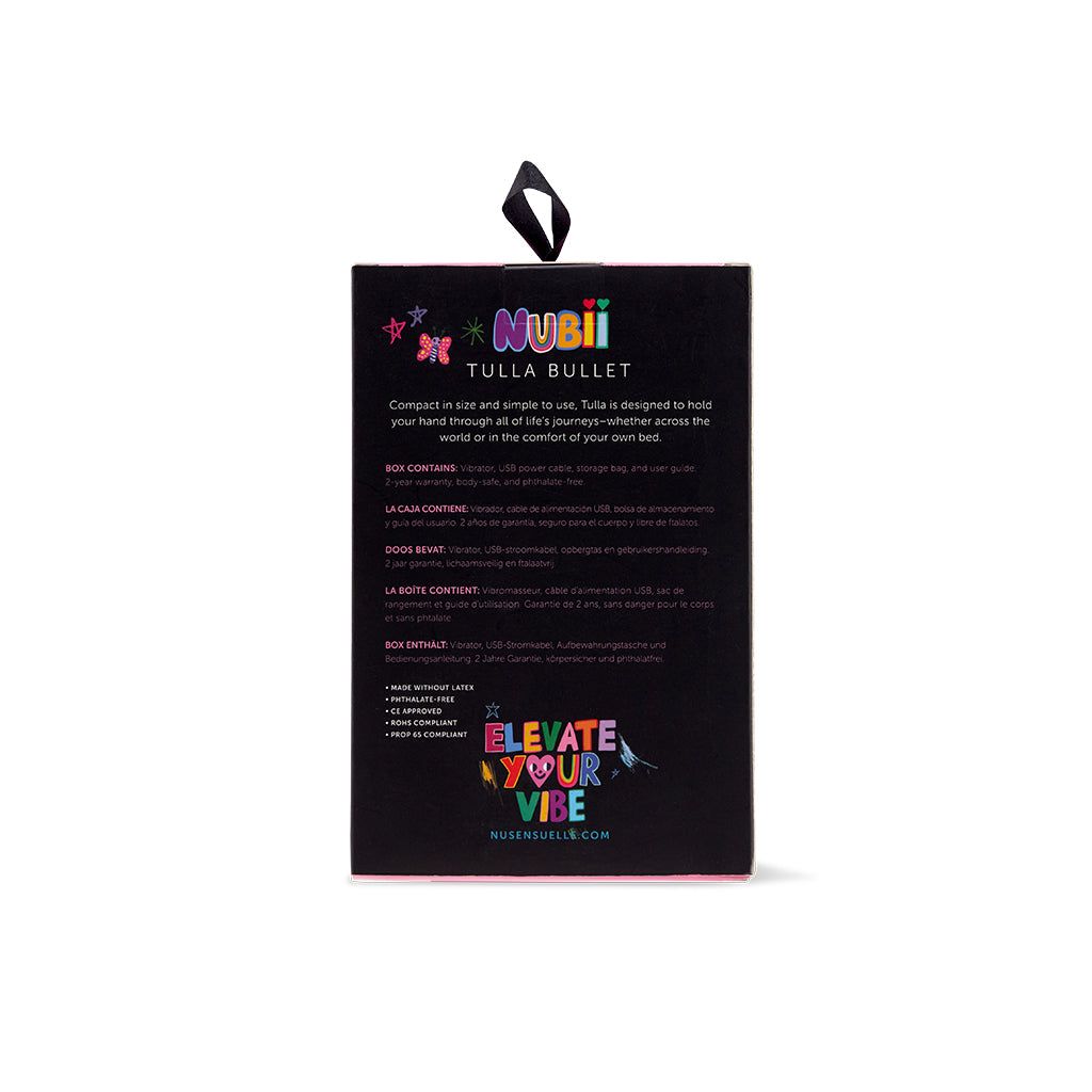 Tulla Rounded Bullet Vibrator packaging with product details and brand logo.