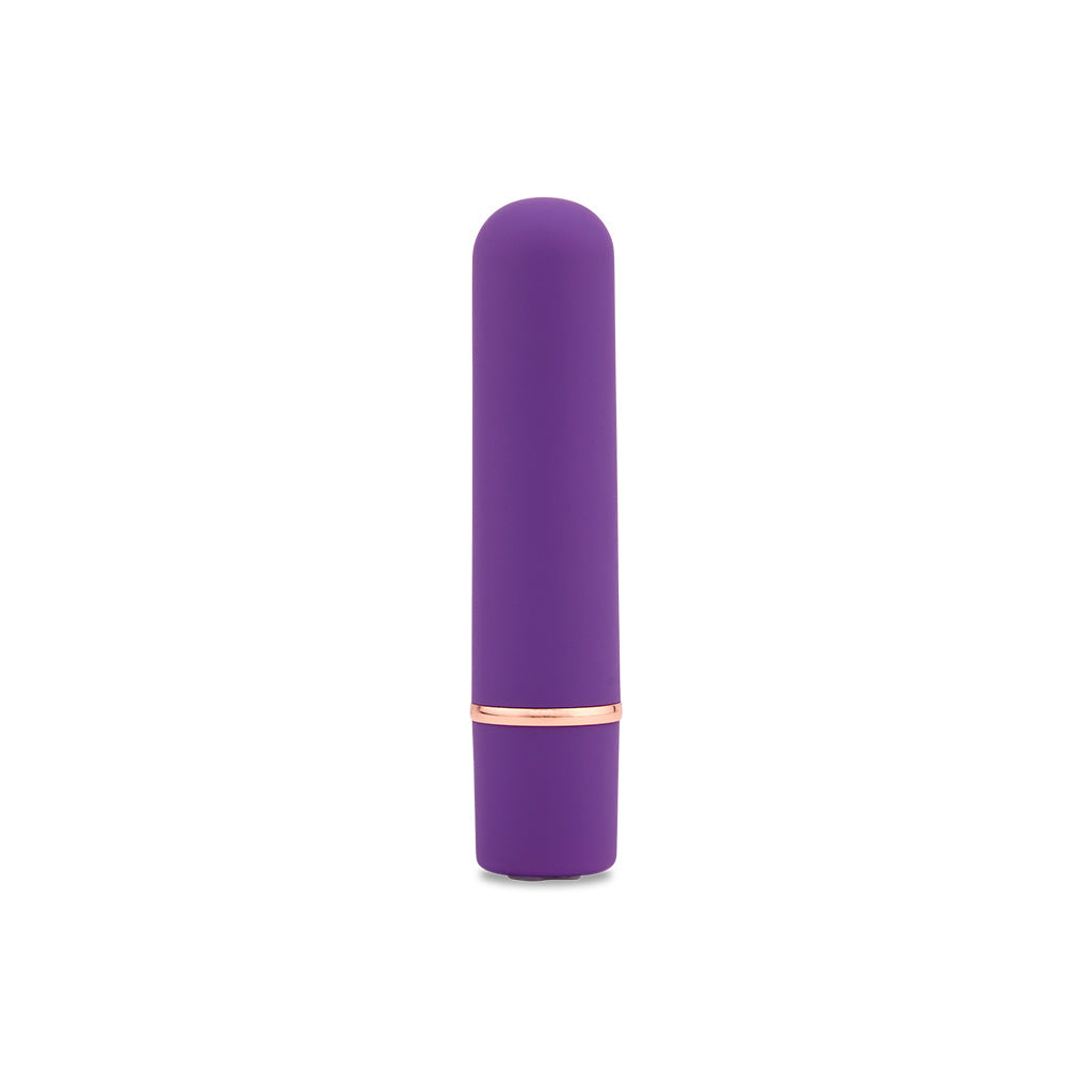 Purple rounded bullet vibrator with a rose gold band.