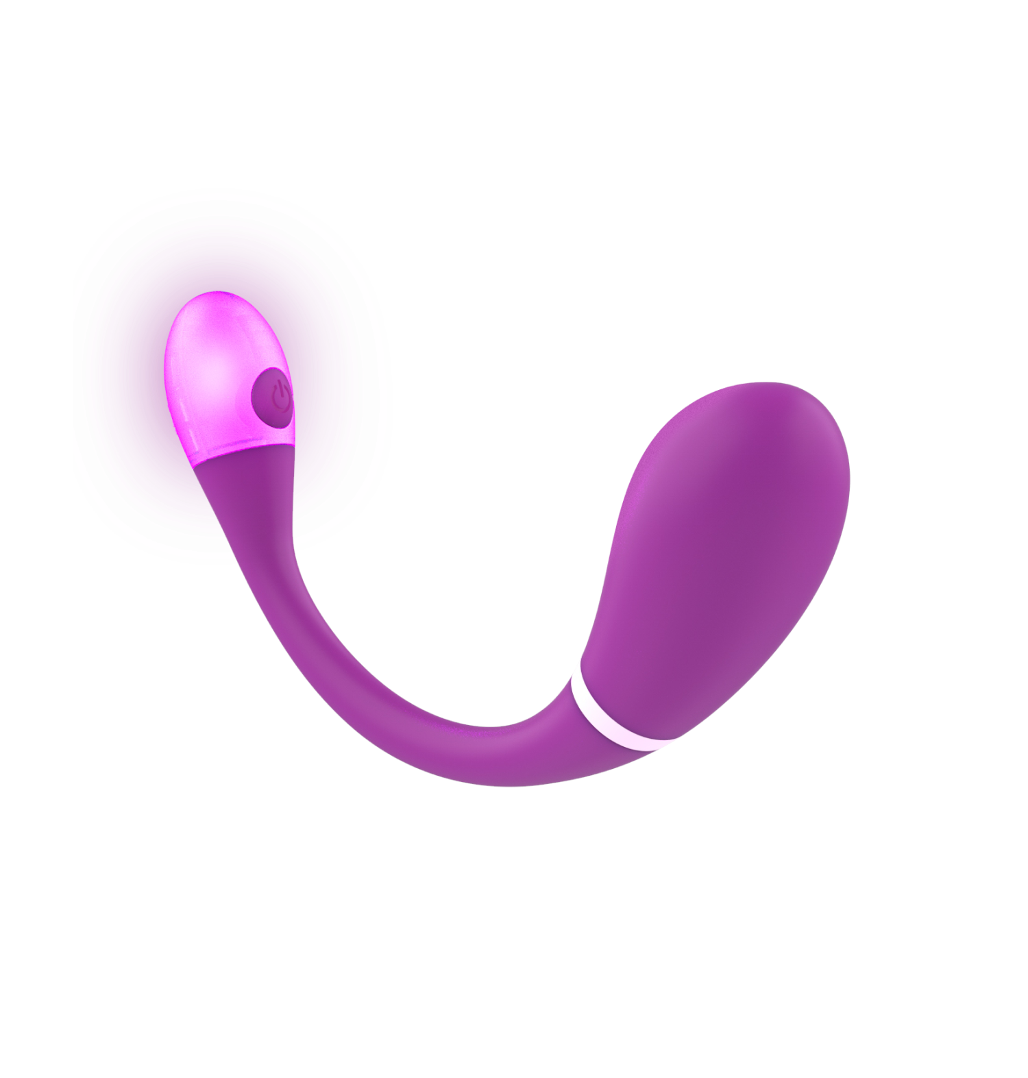 Purple app-controlled wearable massager with a curved design and illuminated tip.