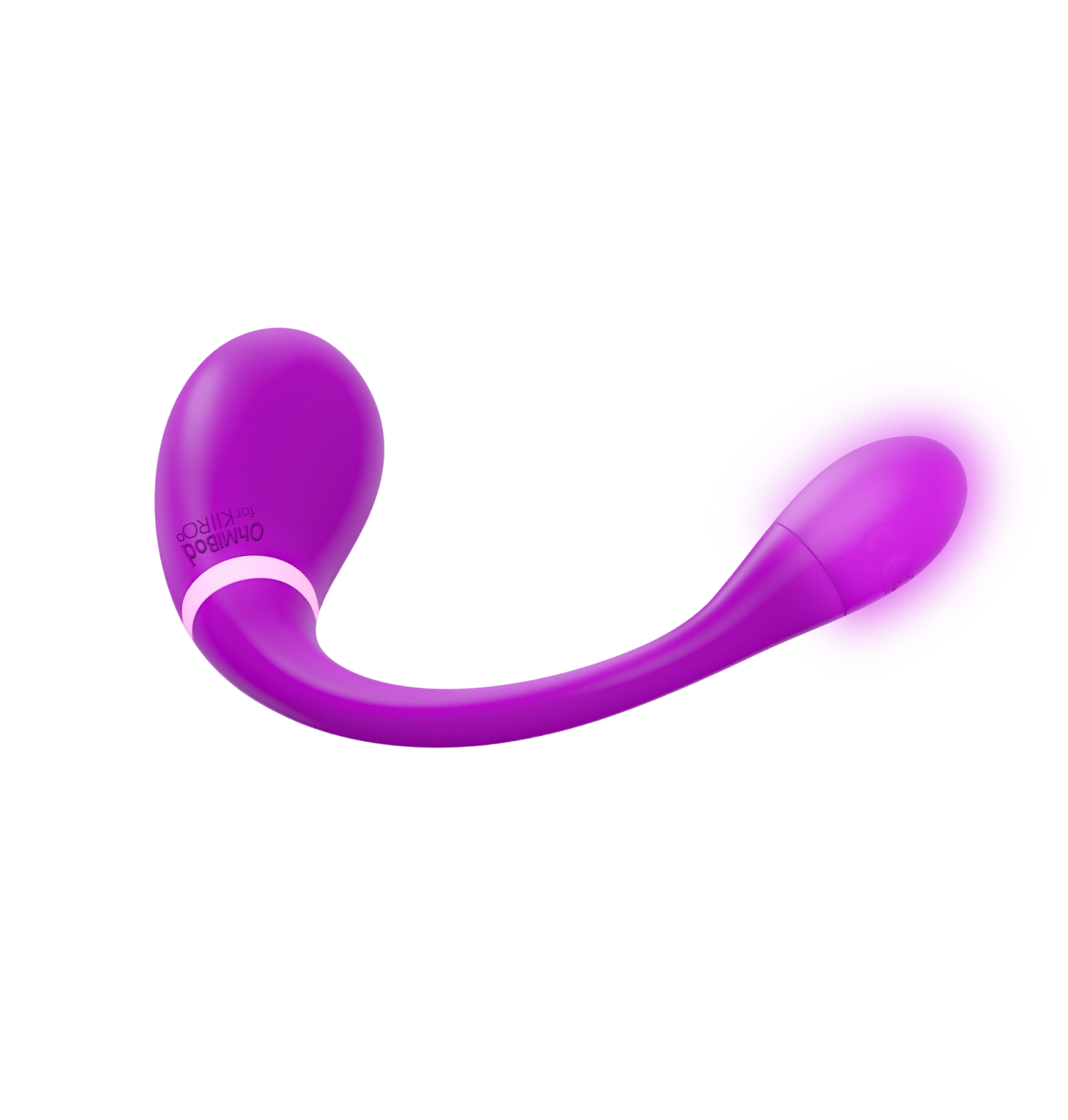 Purple app-controlled wearable massager with a curved design.