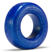 Blue glittery silicone cock ring with textured ridges.