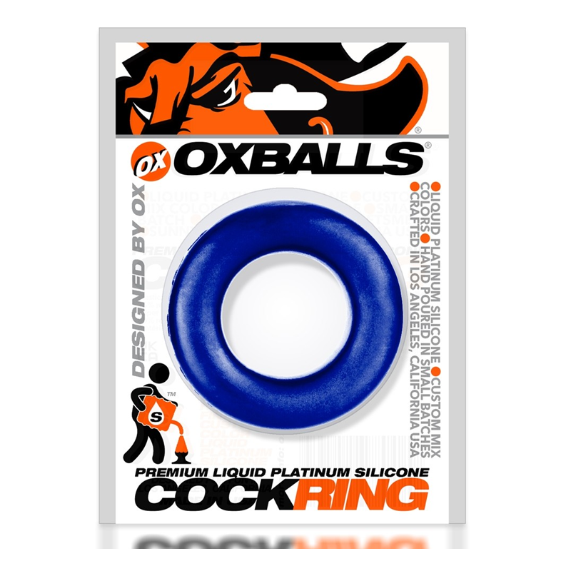 Blue Oxballs cock ring made of platinum silicone.