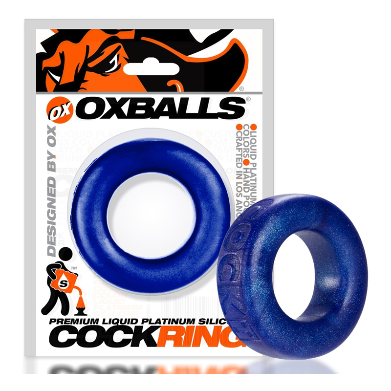 Blue Oxballs cock ring made of platinum silicone.