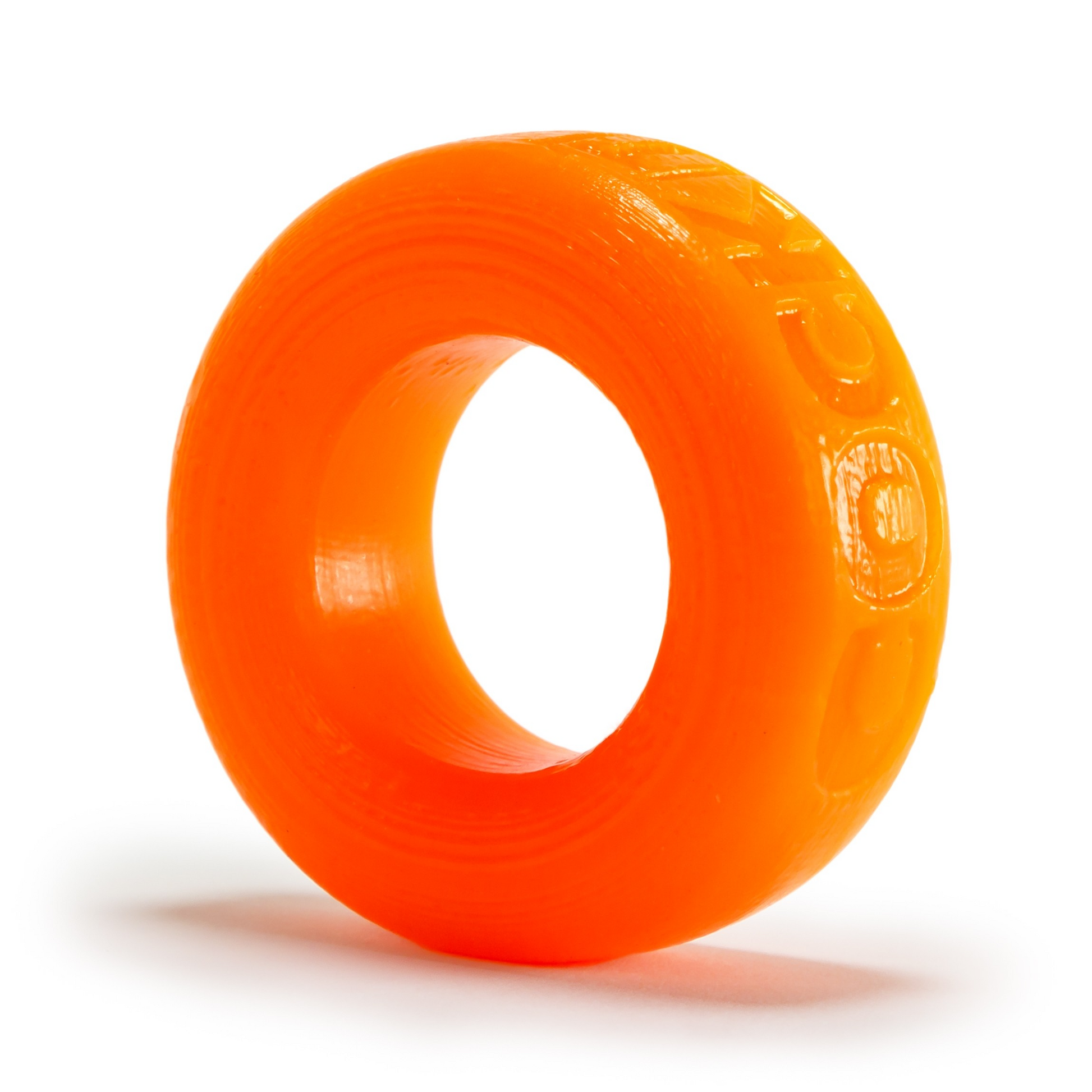 Orange silicone cock ring with textured surface.