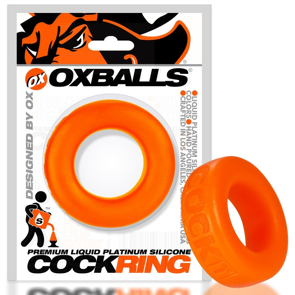 An orange silicone cock ring from Oxballs.
