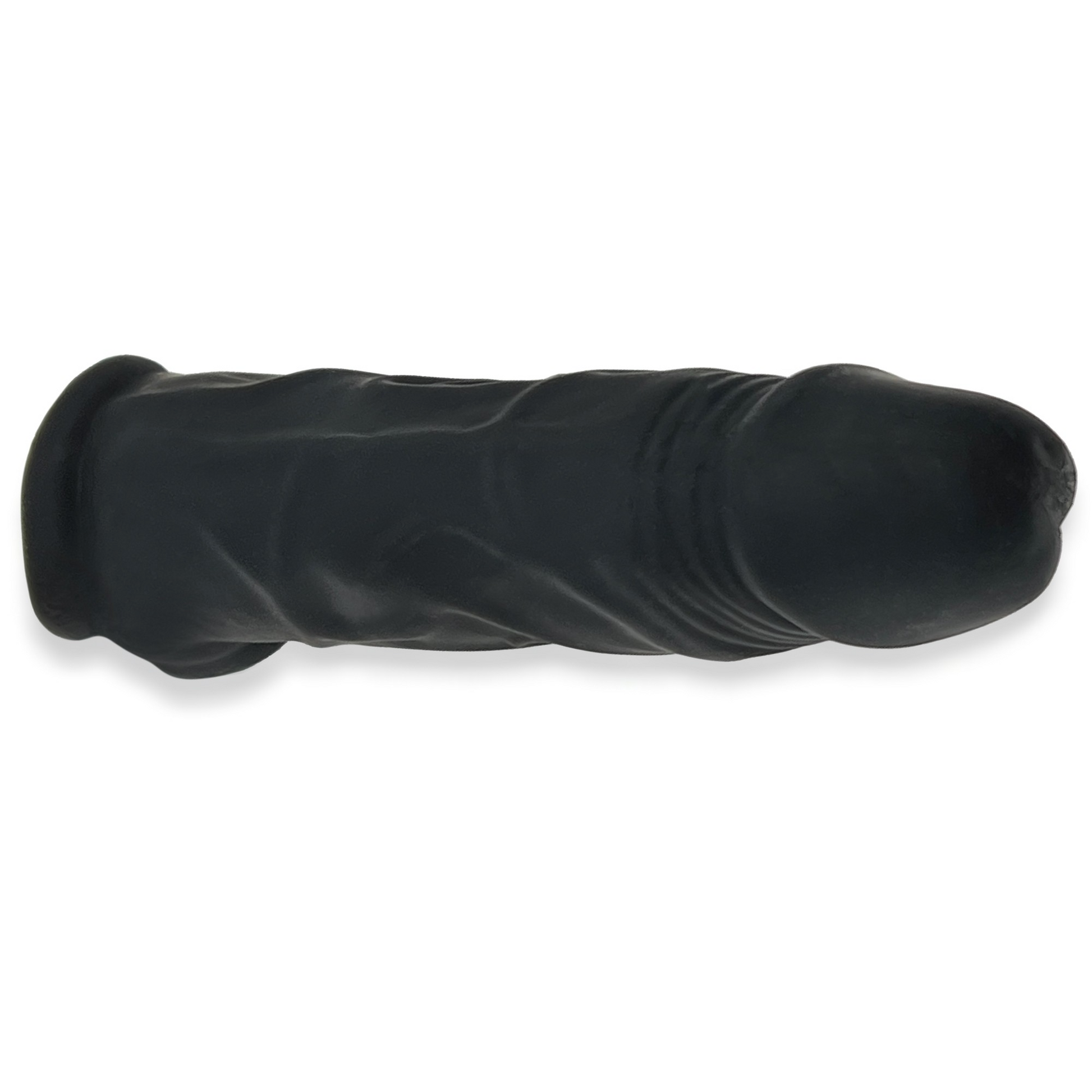 Black silicone cock sheath with AdjustFit insert for enhanced fit and length.