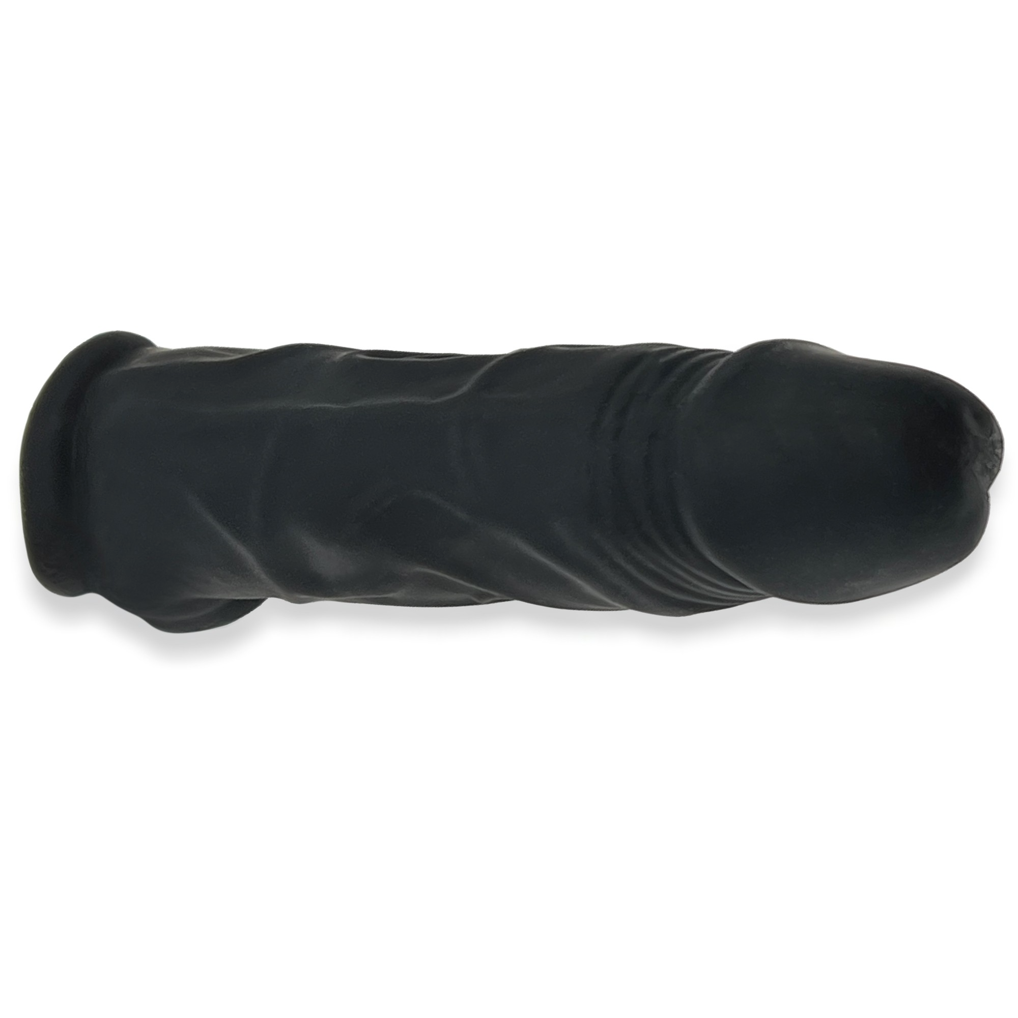 Black silicone cock sheath with AdjustFit insert for enhanced fit and length.