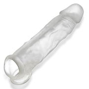 Clear silicone cock sheath with adjustable insert and textured base.