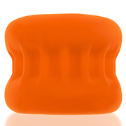 Orange silicone ball stretcher with ribbed grip and hourglass shape.
