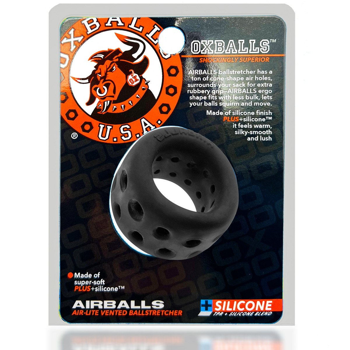 Black Airballs silicone ball stretcher with ventilation holes.