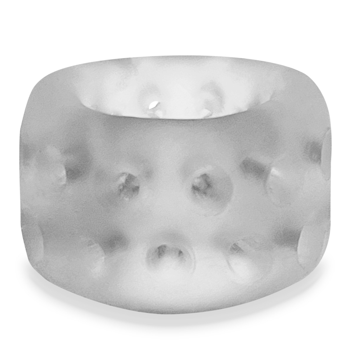 Clear ice silicone ball stretcher with textured surface and ventilation holes.