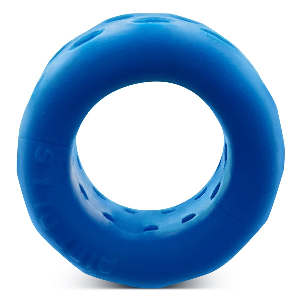 Blue silicone ball stretcher with ventilation holes.