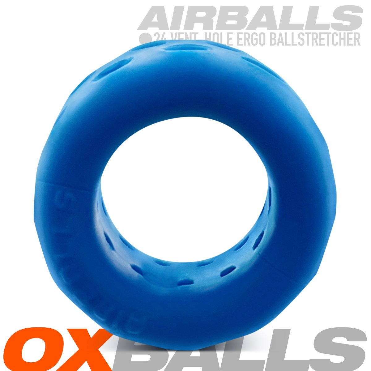 Blue silicone ball stretcher with ventilation holes.