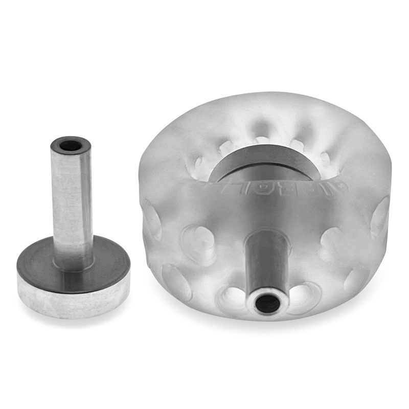 Clear ice electro silicone ball stretcher with a T-shaped metal insert.
