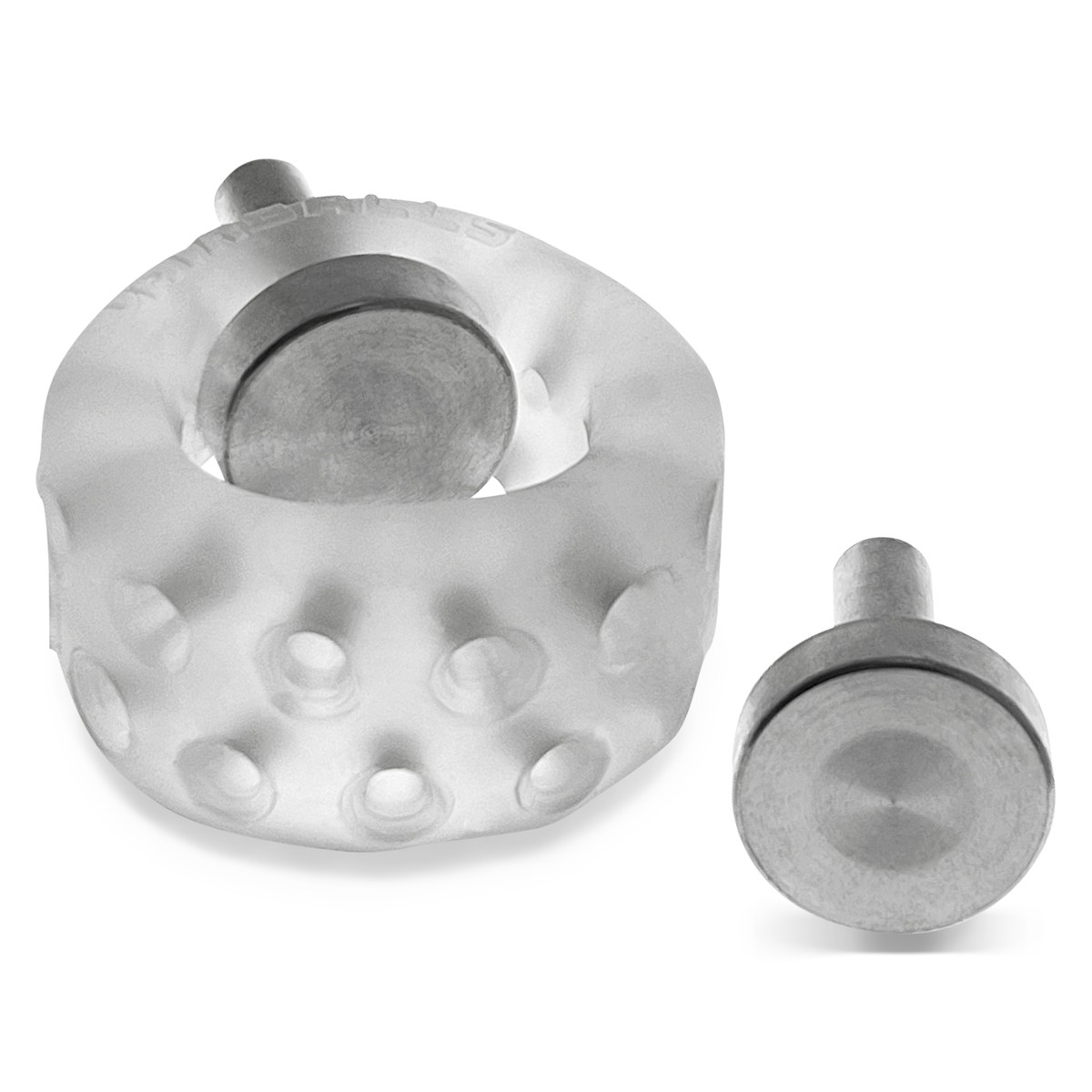 Clear ice electro silicone ball stretcher with textured surface and separate electro contact.