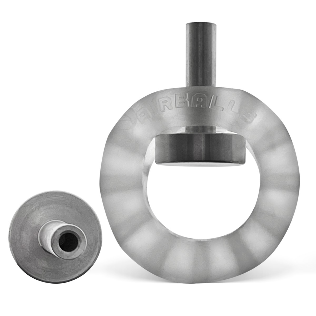 Clear ice silicone ball stretcher with a metal rod.