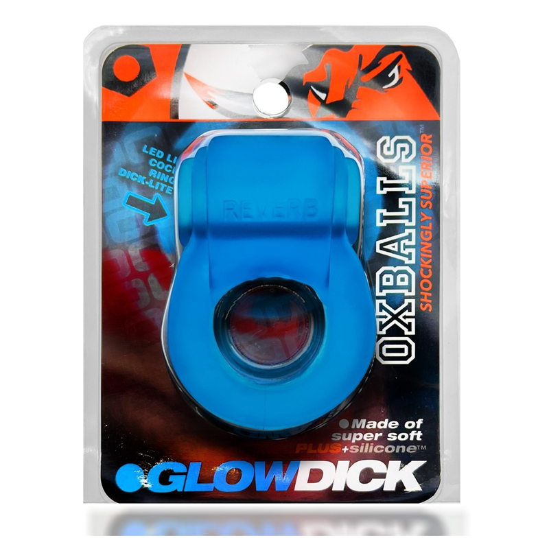Blue Glowdick LED silicone cock ring by Oxballs.