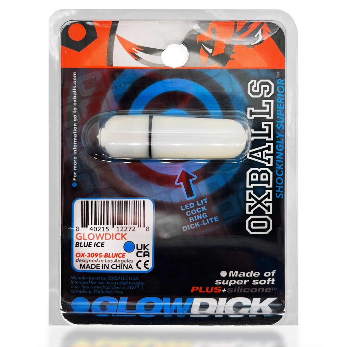 Blue Ice Glowdick LED silicone cock ring by Oxballs.