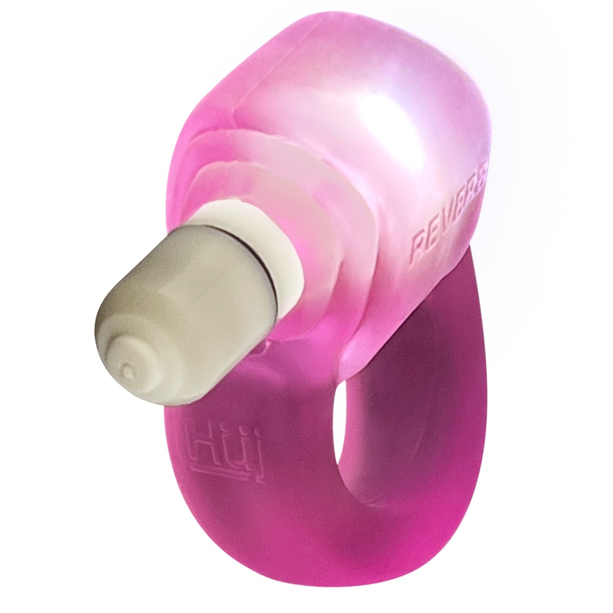 Pink LED silicone cock ring with ergonomic grip.