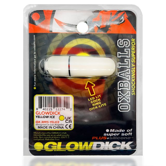 Glowdick LED silicone cock ring in yellow ice.