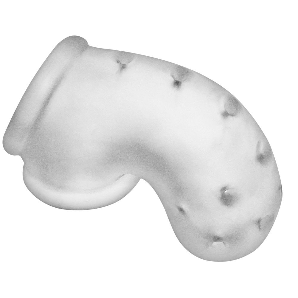 Soft silicone chastity cage with ventilation holes.